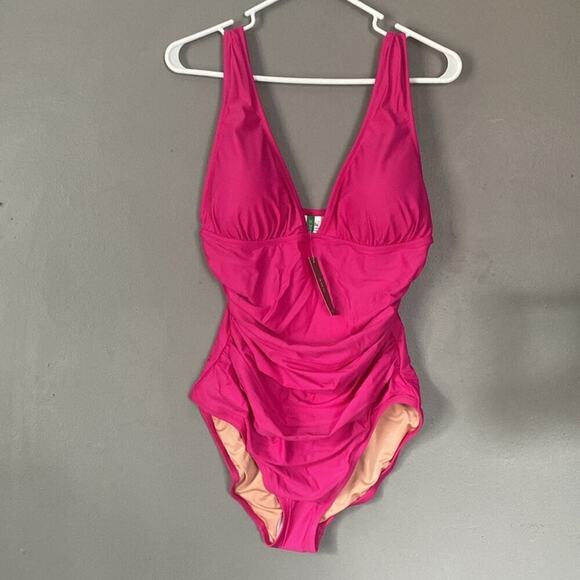 NWT J. CREW One Piece Ruched Swimsuit Beach Hot Pink Preppy Vacation Size 8 12 - Picture 3 of 11